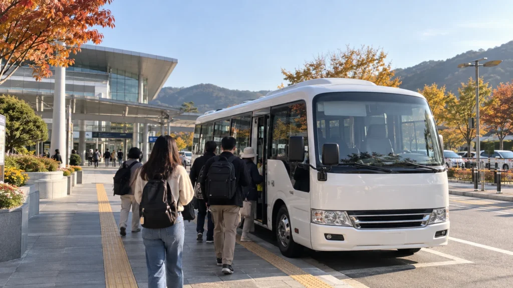 鶏龍駅から祭り会場へ向かうシャトルバスをイメージした風景