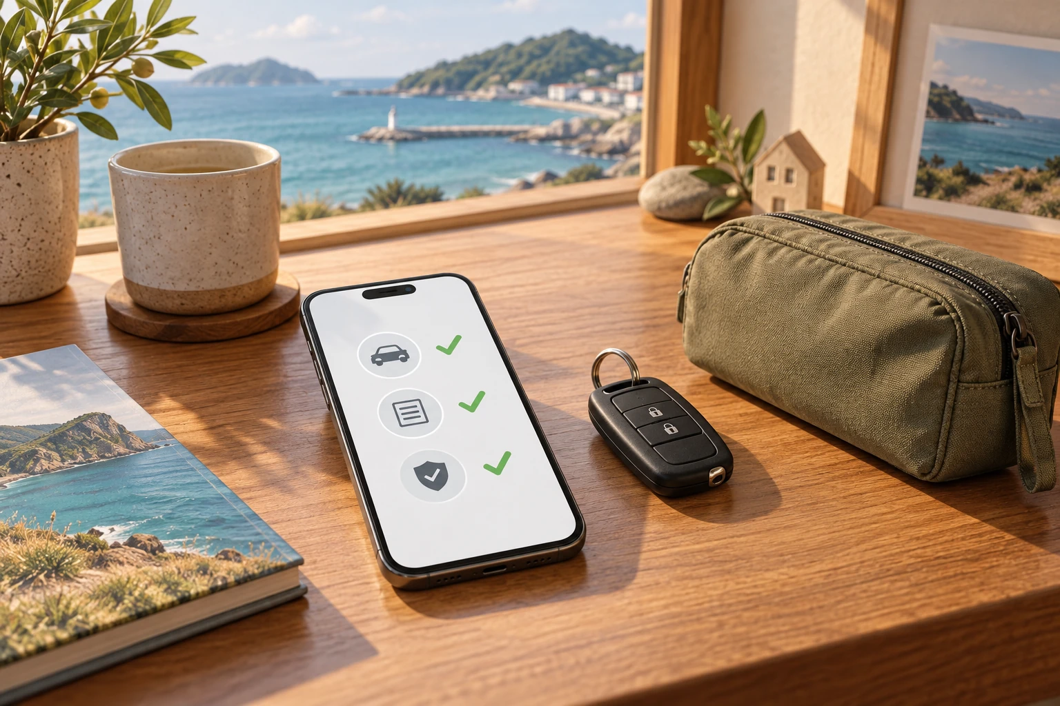 車両での訪問登録を準備するスマートフォンと鍵の概念イラスト