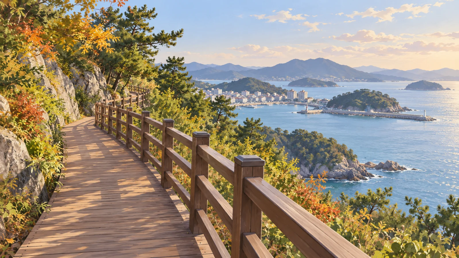 海と島をイメージしたAI生成の海岸風景イラスト